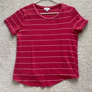 Red tee with white stripes